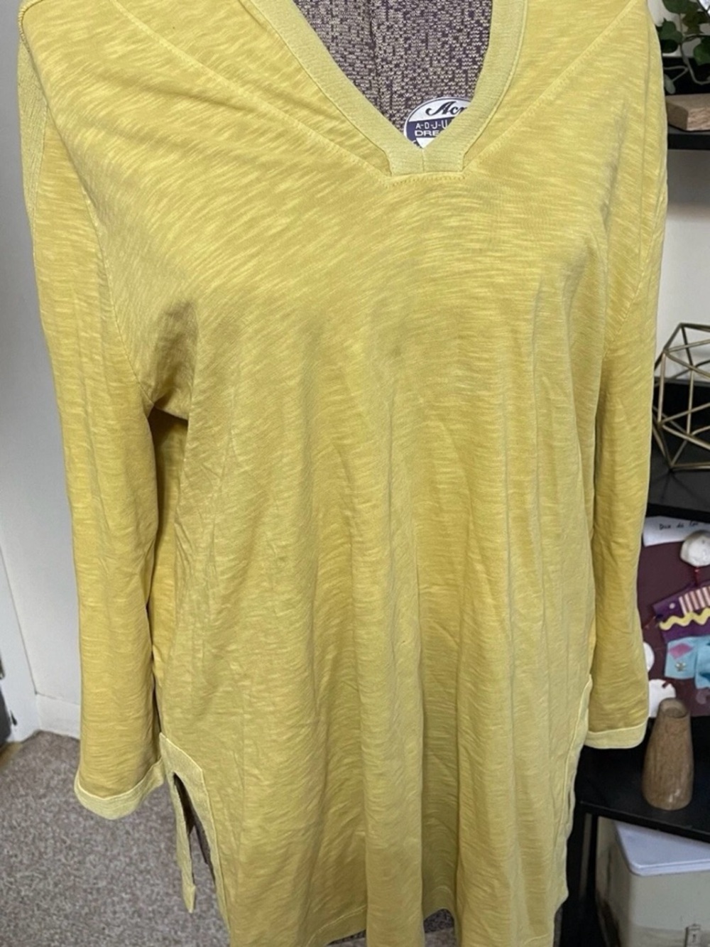 Soft Surroundings Pale Yellow V-Neck Slub Tunic Sweatshirt